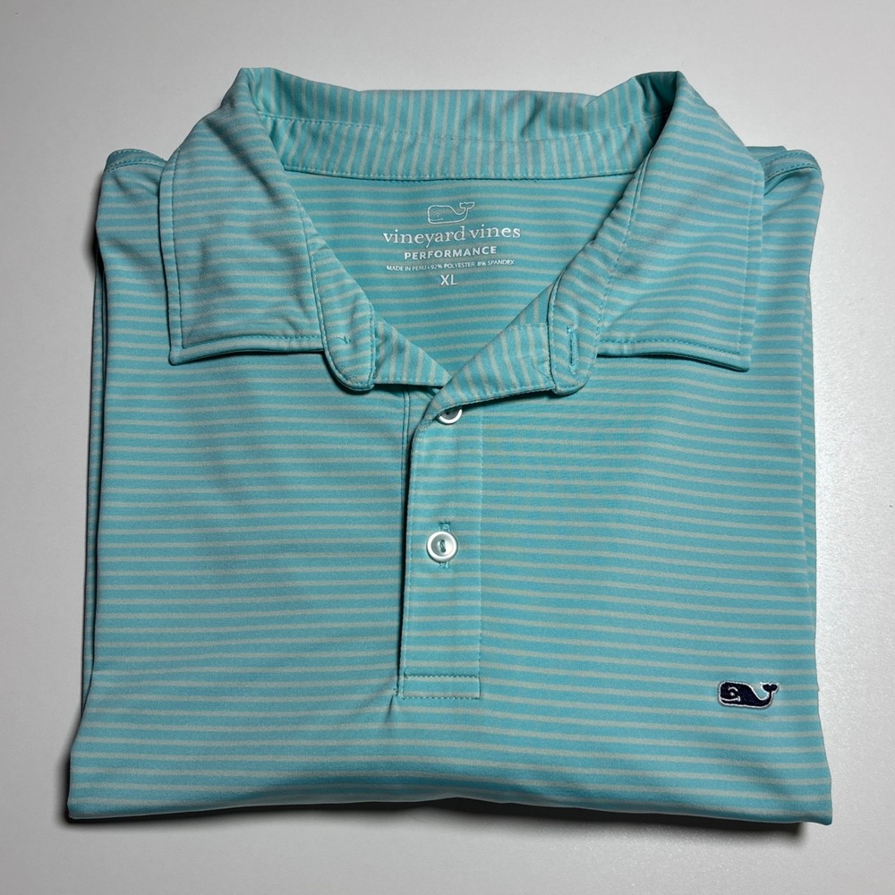 Vineyard Vines Performance Golf Polo Mens XL Blue Striped Short Sleeve Shirt - Picture 2 of 9